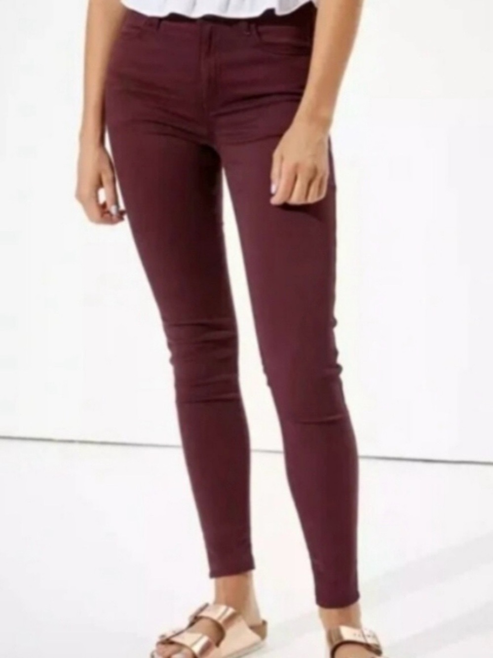 American Eagle Outfitters Maroon Red Super
Stretch Jeggings Crop Jeans
